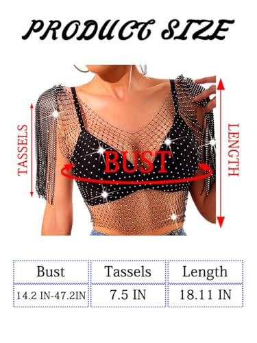 Uranian Rhinestone Mesh Body Chain See Through Crop Top Sleeveless Tassel Tank Top Bikini Cover Up for Beach Rave Party Festival2