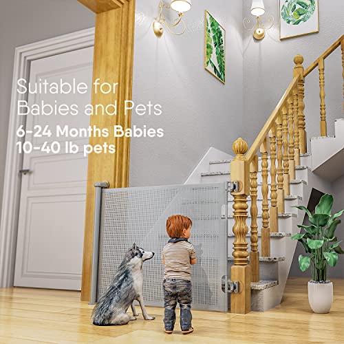Punch-Free Retractable Baby Gates, Babybond 33 * 55 Inches Extra Wide Baby Gate For Stairs Suitable For Kids Or Pets Indoor And Outdoor Dog Gates For Doorways, Stairs, Hallways, Grey #TOP3
