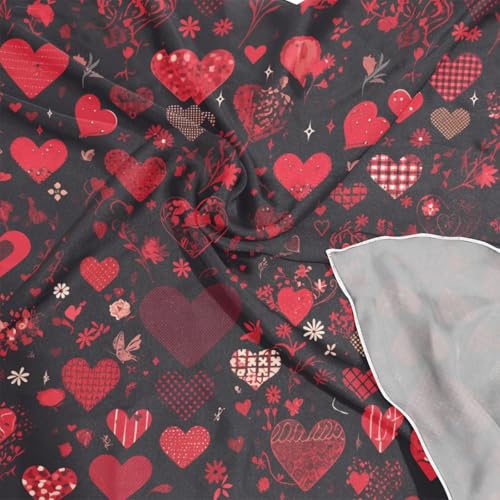 Heart Shape Decor Love Red Black silk scarf neckerchief silk scarf essentials for men for winter chal para mujer4