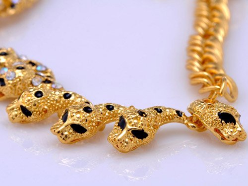 Alilang Clear Rhinestones Black Enamel Leopard Cheetah Cat Earring Necklace Set #TOP4