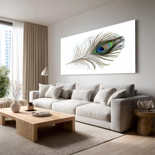 Tableau plume de paon 50x100 cm décoration moderne chambre adulte