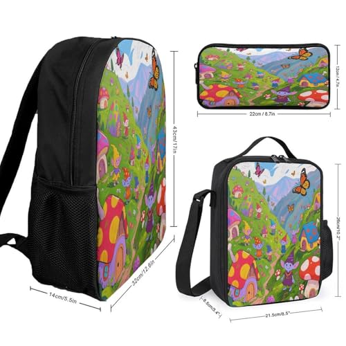 Printed Backpack With Lunch Pack Storage Box Case Fairy Valley 3pcs Lightweight Travel Backpack2