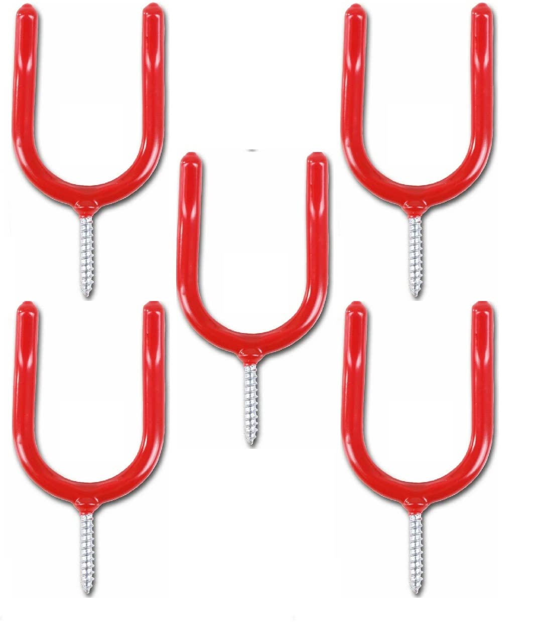 SISI UK® Garage Storage Hooks Red Pack of 5 – Plastic Coated Wall Hooks for Tools, Shed, Garden, Spades, Rakes & Brushes