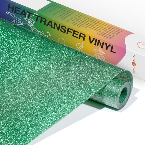 HTVRONT Green Glitter HTV Vinyl- 10 x 5ft Green Glitter Iron On Vinyl for All Cutting Machine Glitter Heat Transfer Vinyl Roll for T Shirts - Easy to Cut & Weed for Heat Vinyl Design