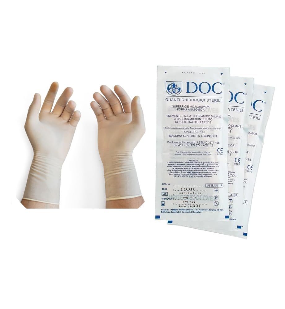 5 paires de gants chirurgicaux en latex naturel, stérile, non talqué pour peaux sensibles taille 7,5