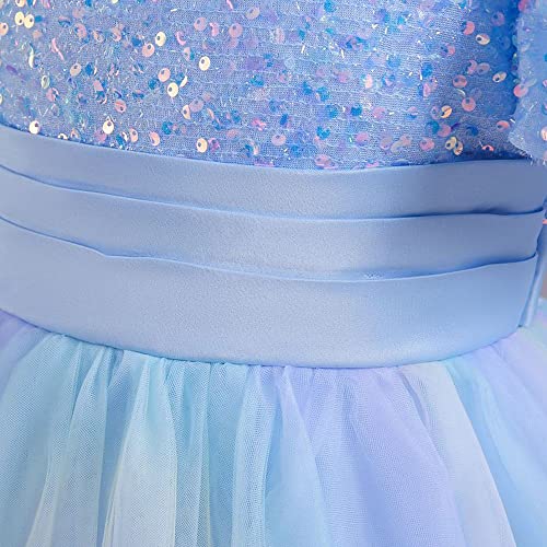 Image of Hopscotch Girls Polyester and Viscose Sequin Embellished Gown in Blue Color