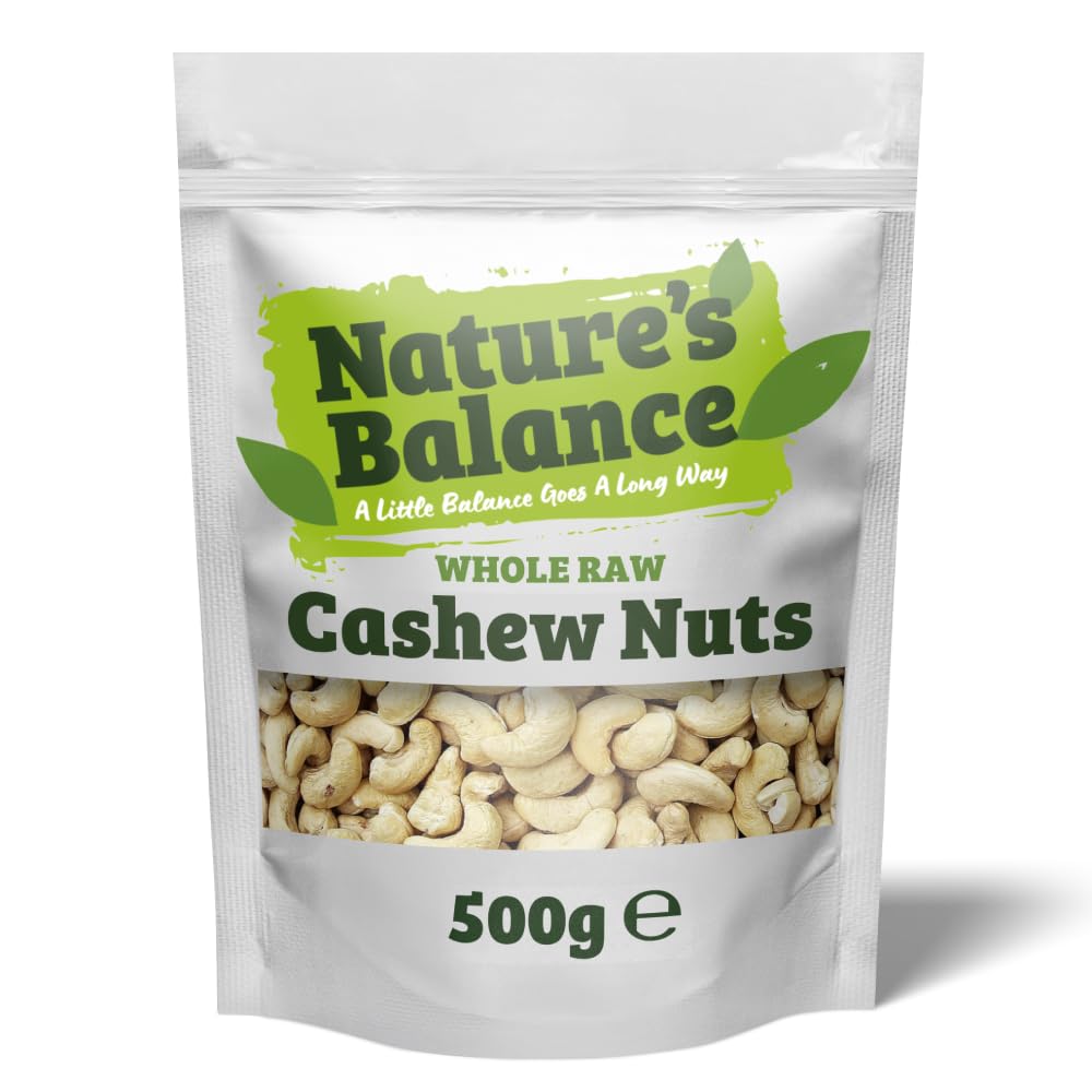 Natures Balance Cashew Nuts 500g - Whole Raw Unsalted Cashews Ideal for Making Nut Butter & Milk