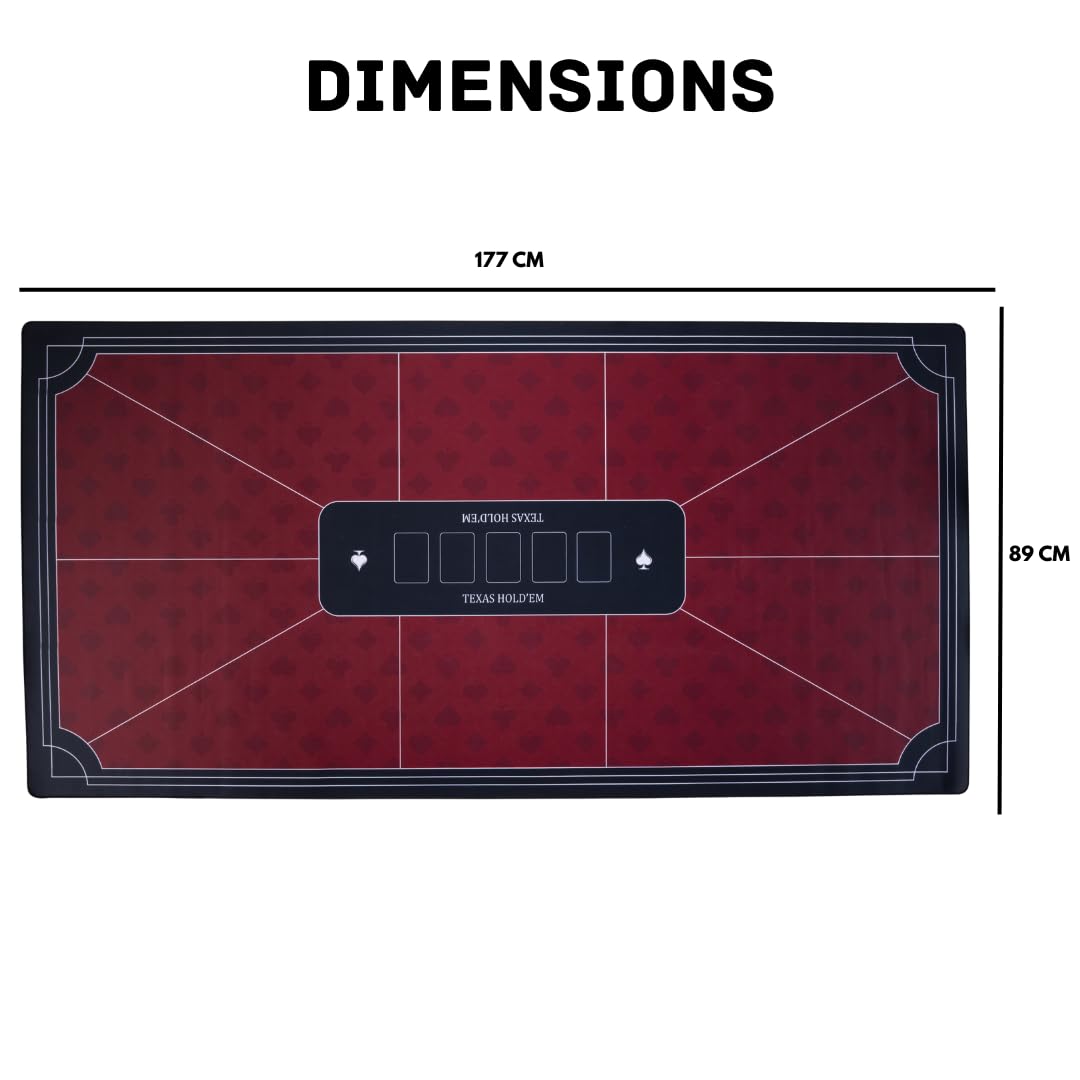 Engelhart-320999, Poker Table Mat Texas Hold’em Red 177 × 89 cm, Polyester + Non-Slip Rubber, Marked Play Zones - Image 3
