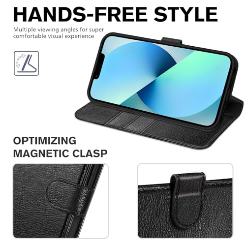 Image of TUCCH Wallet Case for iPhone 13 5G 6.1-inch, [TPU Shockproof Inner Shell], PU Leather [RFID Blocking] Card Holder Magnetic Stand Protective Cover Compatible with iPhone 13 6.1 inch 2021, Textured Black