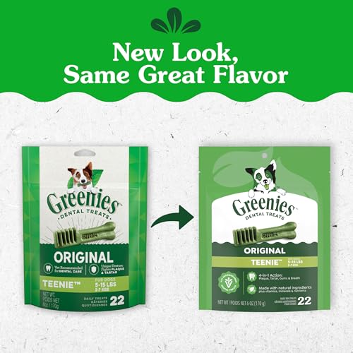 Image of Greenies Veterinarian-Recommended Adult Natural Dental Dog Treats Teenie Size, Dog Dental Chews, Original Flavor, 6 oz. Pack, 22 Count