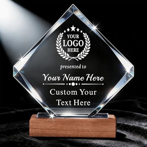 Image of Custom Crystal Award Trophy, Personalized Trophy with Company Logo & Text