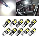 Fluher 10 PCS Car T10-8SMD Interior Light, DC12V 5730 Chip Ultra-bright 360° Beam Width Light License Plate Light DRL, Standard Socket W5W 194 168 2825 Bulb Replacement, Universal Cars (White)
