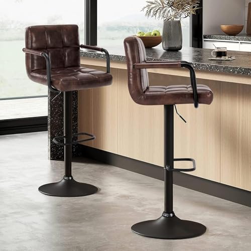 Furnilivingbarstoolssetof2withbackrestmodernsquarepuleatherchairswitharmrestadjustablekitchencounterbarstoolsforkitchendiningpubcafeblackbrown  Urban Country Home Decor Furniliving bar stools set of 2 with backrest modern square pu leather chairs with armrest adjustable kitchen counter barstools for kitchen dining pub cafe blackbrown  urban country home decor