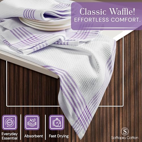 Image of Waffle White & Lavender Kitchen Dish Towels 4 Pack, 100% Cotton, 16 inchx26 inch, Thick Hand Towel for Drying Dishes, Quick Dry Washcloths, Perfect for Bar, Cooking, Serving, Cleaning