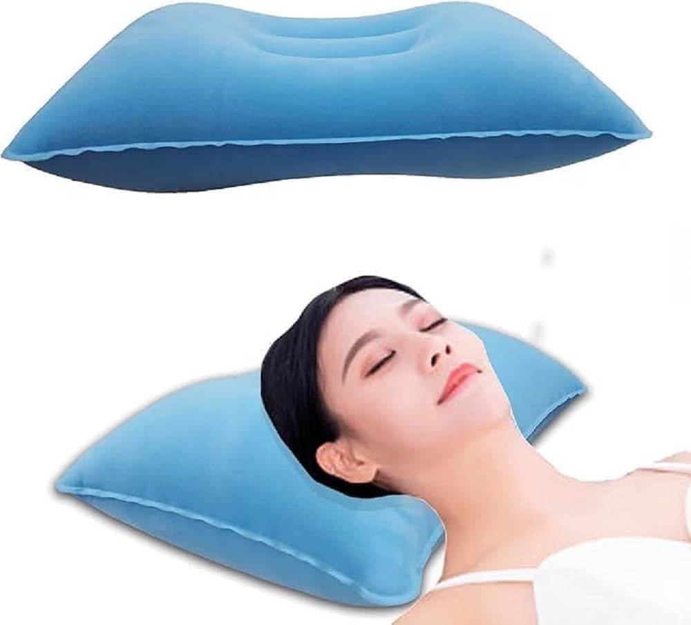 2PCS Comfortable Inflating Travel Pillow Ergonomic Inflating Pillow Hammock Pillow Head Rest Support for Travel Office Car Plane Camping Pillow Portable Inflatable Pillow Travel Cushion-image-9