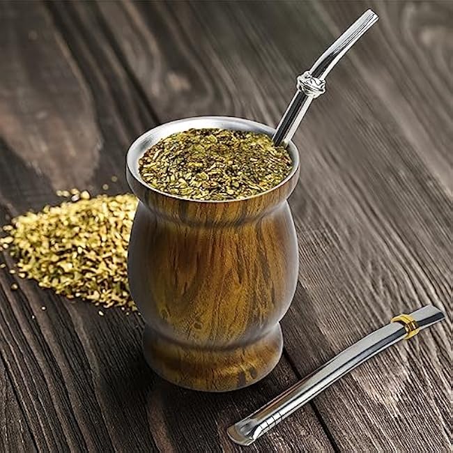 Artcome 5pc Stainless Steel Yerba Mate Cup Set with Double-Wall Cup | 8.5oz Cup | 17oz Thermos | 2 Bombillas (Yerba Mate Straws) | Cleaning Brush | Easy to Clean | Solid and Durable