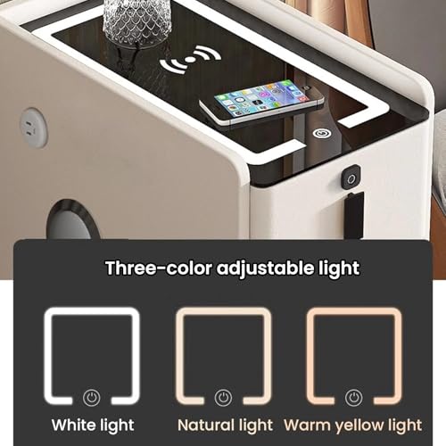 Wąski stojak nocny ze stacją ładującą, inteligentny stolik nocny port USB, światła LED, głośnik i blokada odcisków palców