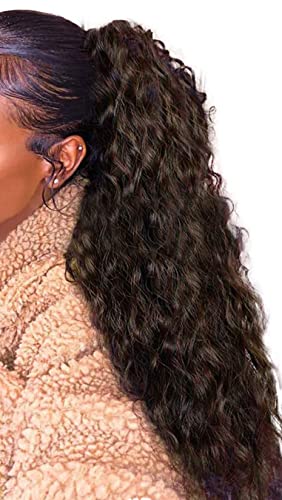 JessLab Long Ponytail Extensions and Drawstring Ponytail, 22 Inch / 24 Inch Corn Wave Natural Look Heat Resistant Wavy Hairpiece Ponytail Wrap Pony Wig with Magic Paste for Women Girl, 24 inch (2/30#)