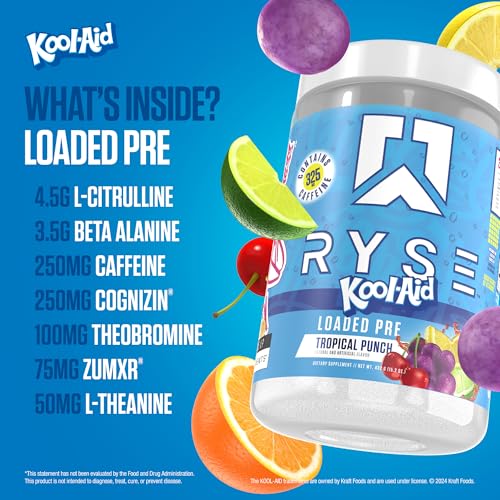 Image of Ryse Loaded Pre Workout Powder - Kool-Aid Tropical Punch - Daily Pre-Workout for Men & Women with 300mg Caffeine, Beta Alanine, and Citrulline for Pump, Focus, and Energy - 30 Servings