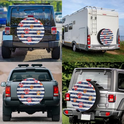 Image of Spare Tire Cover for RV Trailer, Animal Paw Print Tire Covers Universal Fit for Travel Trailer Camper Jeep RV SUV Truck Waterproof Wheel Cover (17 inch for Diameter 31 inch - 33 inch),A-391