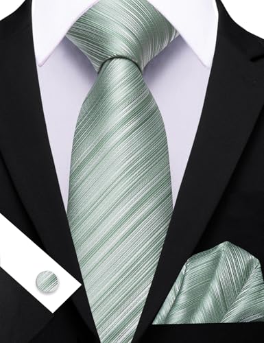 Image of Barry.Wang Tie Sets for Men Silk Stripe Necktie Woven Checkered Handkerchief Cufflinks Formal Business Wedding