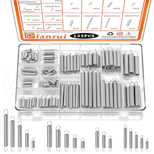 Image of Dianrui 133 PCS Extension Spring Assortment Kit 18 Different Sizes Small Spring Zinc Plated Extension Springs for Home Repairs & DIY Springs Assortment