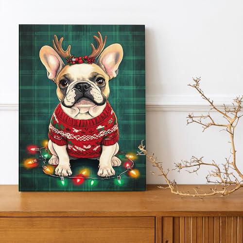 Toile murale de Noël chien pull rouge sans cadre 40,6x50,8 cm