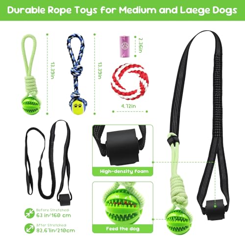 Dog Outdoor Bungee Solo Hanging Toy, Tether Tug of War Toys for Pitbull Small Large Aggressive Chewers Dogs to Exercise, Durable Interactive Tug Toy, Dog Rope Toys (3 Chew Ropes,1 poop bag)