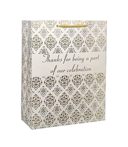 Image of TASCHE Plastic Thank U Gold Floral Design Bag For Return Gift, Small Presents, Weddings, Birthday, Holiday Presents (Size 12 X 9.5 X 4 Inch | Pack Of 30)