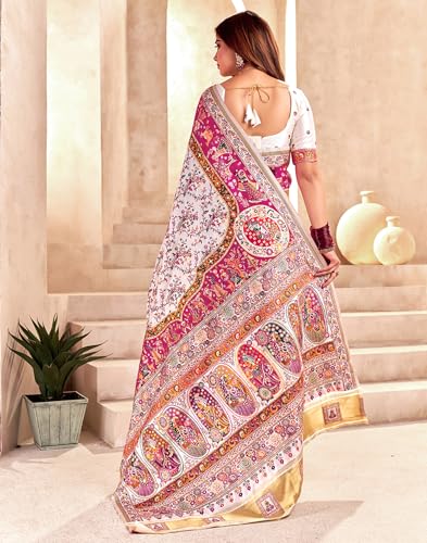 Image of SIRIL Women's Silk Kashmiri Minakari Jacquard Saree With Unstitched Blouse Piece