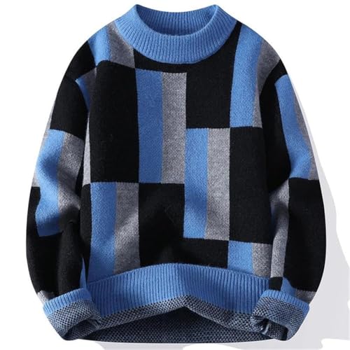 Men Sweater Plaid Round Neck Knitted Pullovers Men's Casual Loose Warm Sweaters2