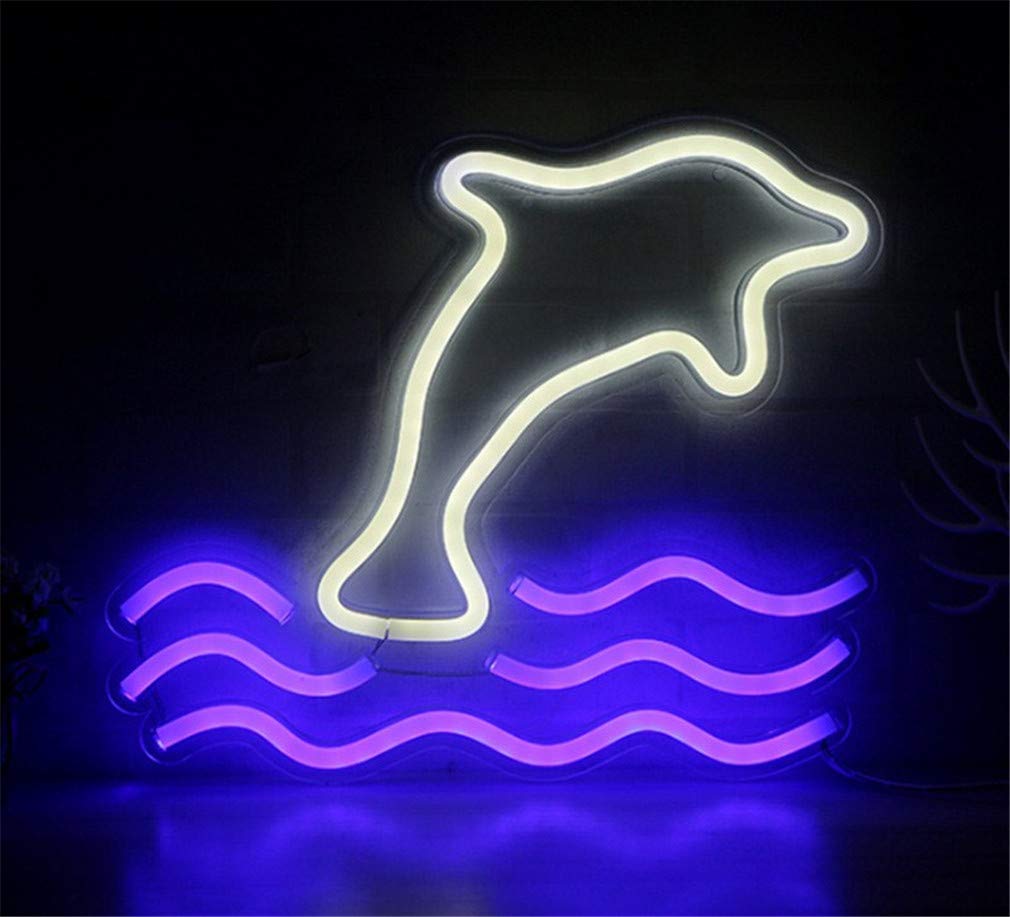 Ulalaza Neon Light Sign LED Dolphin Night Lights USB Operated Decorative Marquee Sign Bar Pub Store Club Garage Home Party Decor — image 1
