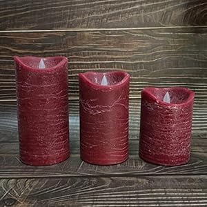 Battery Operated Flameless Led Candles Real Wax Pillar Candles with Remote Timer Electric Flickering decorative Burgundy Wax Candles for Home Wedding Party Centerpiece Decor 3 Pack 3X 4 5 6