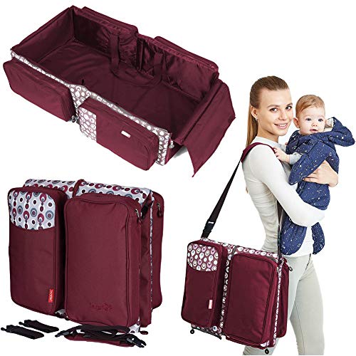 Sacs à Langer de Bébé 3 en 1 Sacs de Voyage Table à Langer Portable Pliable Lit Bébé 0u009612 Mois,Rouge