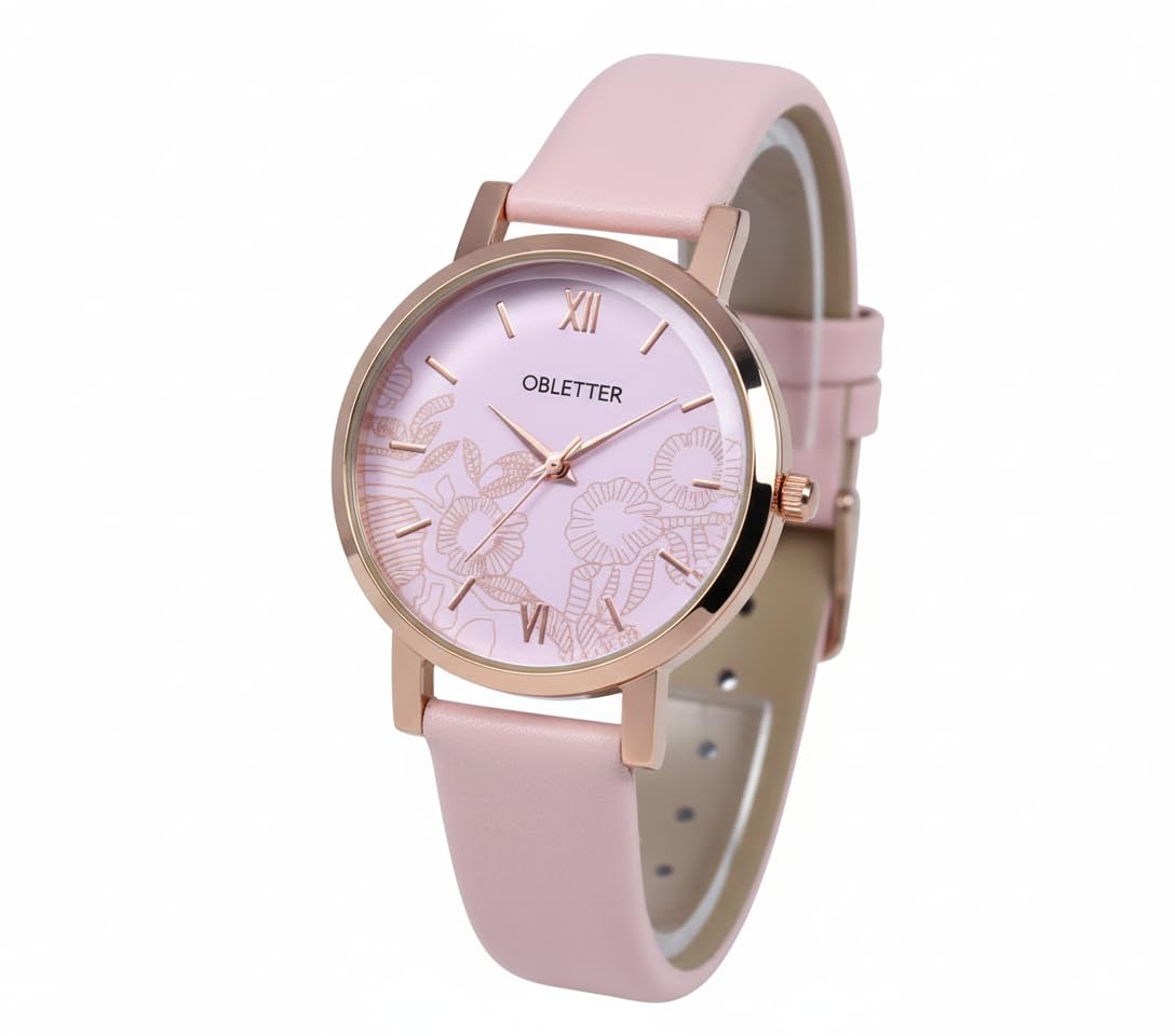 Latest Women's Watch Elegant Rose Gold Analog Watches, for Women – White Leather Strap Floral Dial Wristwatch – Stylish Classic Ladies Watch for Girls, Casual & Dress Wear Gift Timepiece-image-49