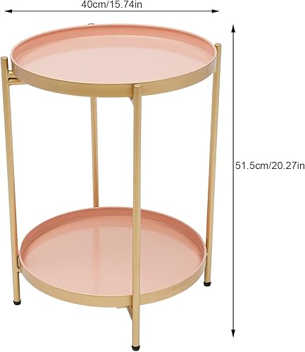 Miniatura 3 de GDNTMU Mesa auxiliar de 2 niveles mesa auxiliar redonda de metal para exteriores con bandeja extraíble pequeña mesa de acento plegable mesita de