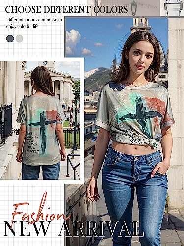 Christian T-Shirt Women Crewneck Short Sleeve Cross Letter Print Graphic Tops4