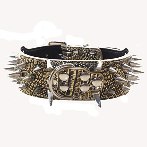 Haoyueer Leather Sharp Spiked Studded Medium & Large Dog Collars, Harnesses 2Pcs Matching Set For Pit Bull,Mastiff, Boxer, Bull Terrier(Gold Brown,Xl) #TOP2