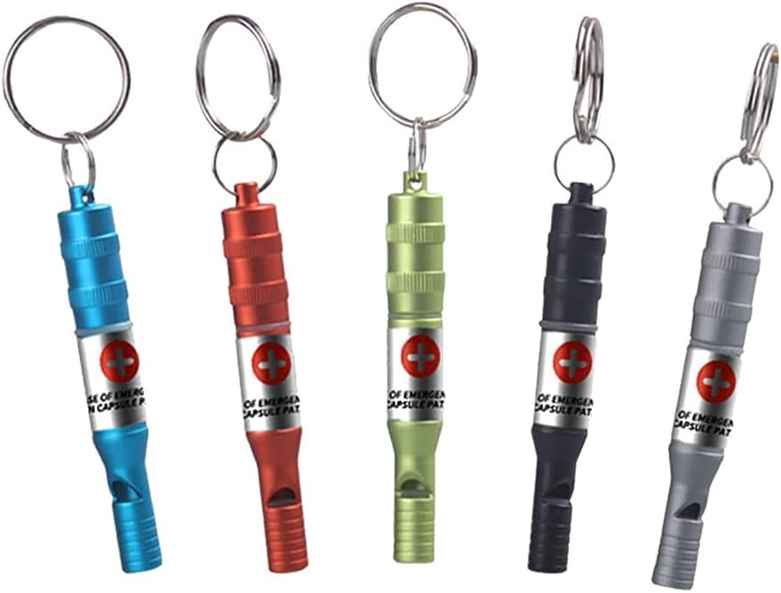 Whistle Emergency Outdoor Treble Survival Whistle with Waterproof Storage Bin Single-Tube Emergency Whistle Referee Whistle Aluminum Alloy (Color : Multi-Colored)