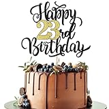 Leetaivie Happy 23rd Birthday Cake Topper, Black Gold Glitter Birthday Cake Topper, 23rd Anniversary/ 23rd Birthday Party Decoration Supplies