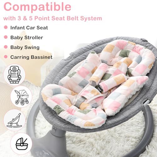 Image of DILIMI Infant Car Seat Insert, Baby Car Seat Head Support with 3 Strap Paddings, Soft Newborn Car Seat Cushion for Stroller, Swing, Bouncers, Colorful Checkered