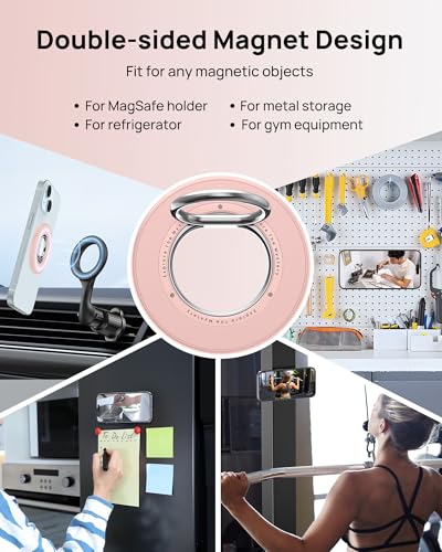 Image of SODI Magnetic Phone Ring Holder, 360 Rotation Dual-Side Strong Magnet Phone Grip for Back of Phone Finger Holder Kickstand Compatible with iPhone 15 14 13 12 16 17 Pro Max Accessories, Pink