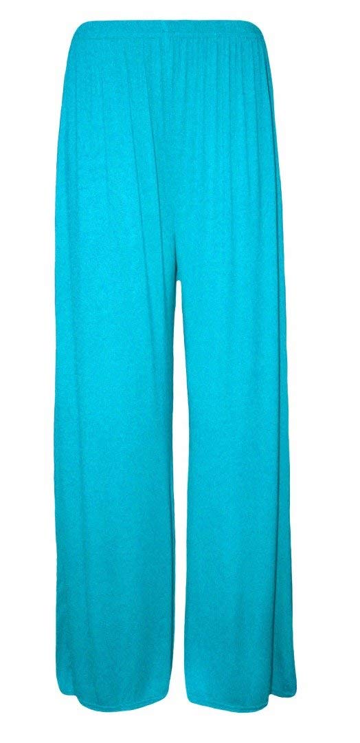 Wearall Women's Turquoise Plus Size Plain Palazzo Wide Leg Flared Trousers Pants 20-22