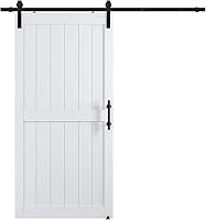 Vista 31 de Puerta corrediza de granero MDF de 48 x 80 pulgadas con kit de herrajes para puerta de granero de 8 pies y asa, agujeros preperforados, fácil