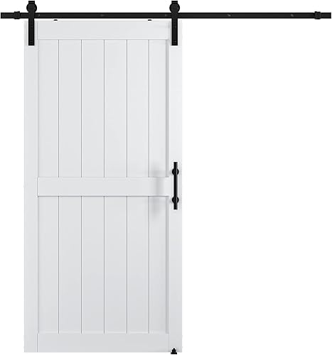 Vista 61 de Puerta corrediza de granero MDF de 30 x 80 pulgadas con kit de herrajes para puerta de granero de 5 pies, losa para puerta de granero con superficie