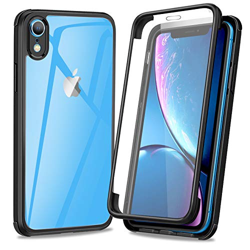 AROYI Funda iPhone XR, 360 Grados Transparente Antigolpes de Protección Integral híbrido con Protector de Pantalla Integral Integrado Silicona Bumper Carcasa iPhone XR Negro