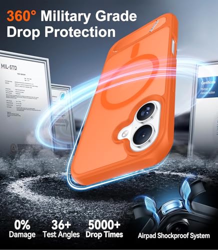 Image of Designed for iPhone 17 Case, [Built-in Invisible Kickstand][Compatible with MagSafe][Military Grade Shockproof] Slim Translucent Matte Phone Case 6.3 inch (Orange)