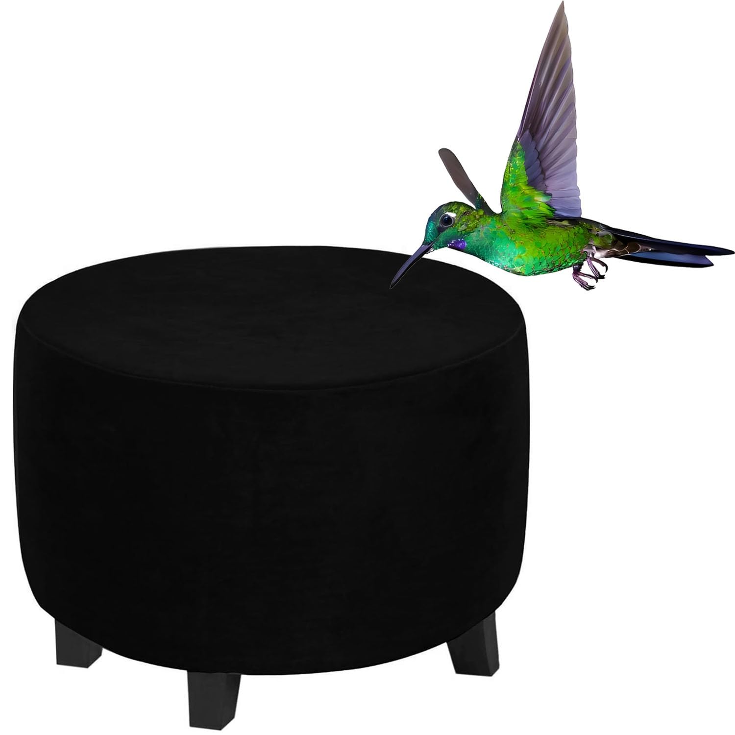 RTSFKFS Round Velvet Ottoman Cover, Stretch Luxury Foot Stool/Footrest Slipcover Pouffe Protector Hassock Covers with Elastic Bottom, Dustproof Removable Washable(Black,40"(100-105cm))