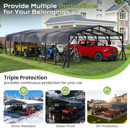 Image of Jocoevol 20x40FT Heavy Duty Metal Carport, Outdoor Car Garage with Support Rods & Windproof Ground Anchors, All-Season Versatile Canopy Tent for 4 Car, Boats, Truck