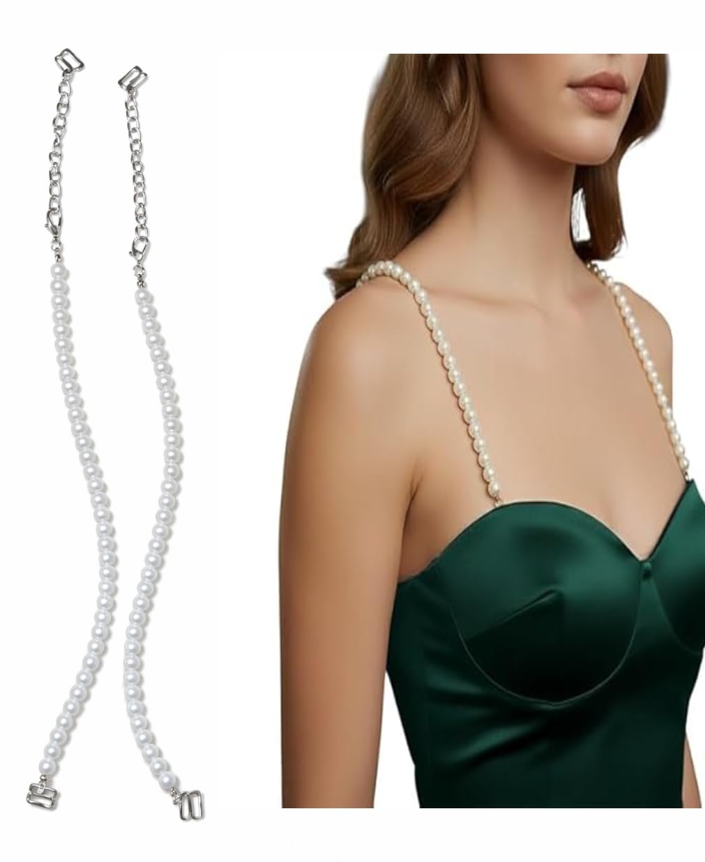 Pearl Bra Straps for Women Fancy – Adjustable Beaded Shoulder Chain | Designer Detachable Bra Strap for Blouse, Saree & Dress | 6mm premium Pearl Decorative Straps with Metal Hooks (1 Pair)-image-47